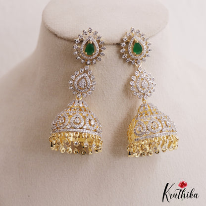 Gorgeous Teardrop Motifs CZ Victorian Jhumkas E1122 (Available In 3 Colors)