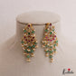 Pretty Floral Motifs Jadau Earrings With Green Bead Drops E1149