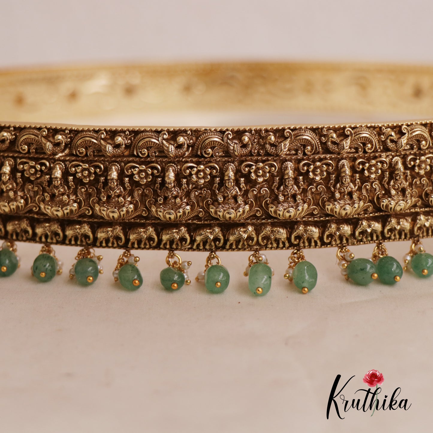 Traditional Antique Lakshmi Peacock Hip Belt With Bead And Pearl Drops V321