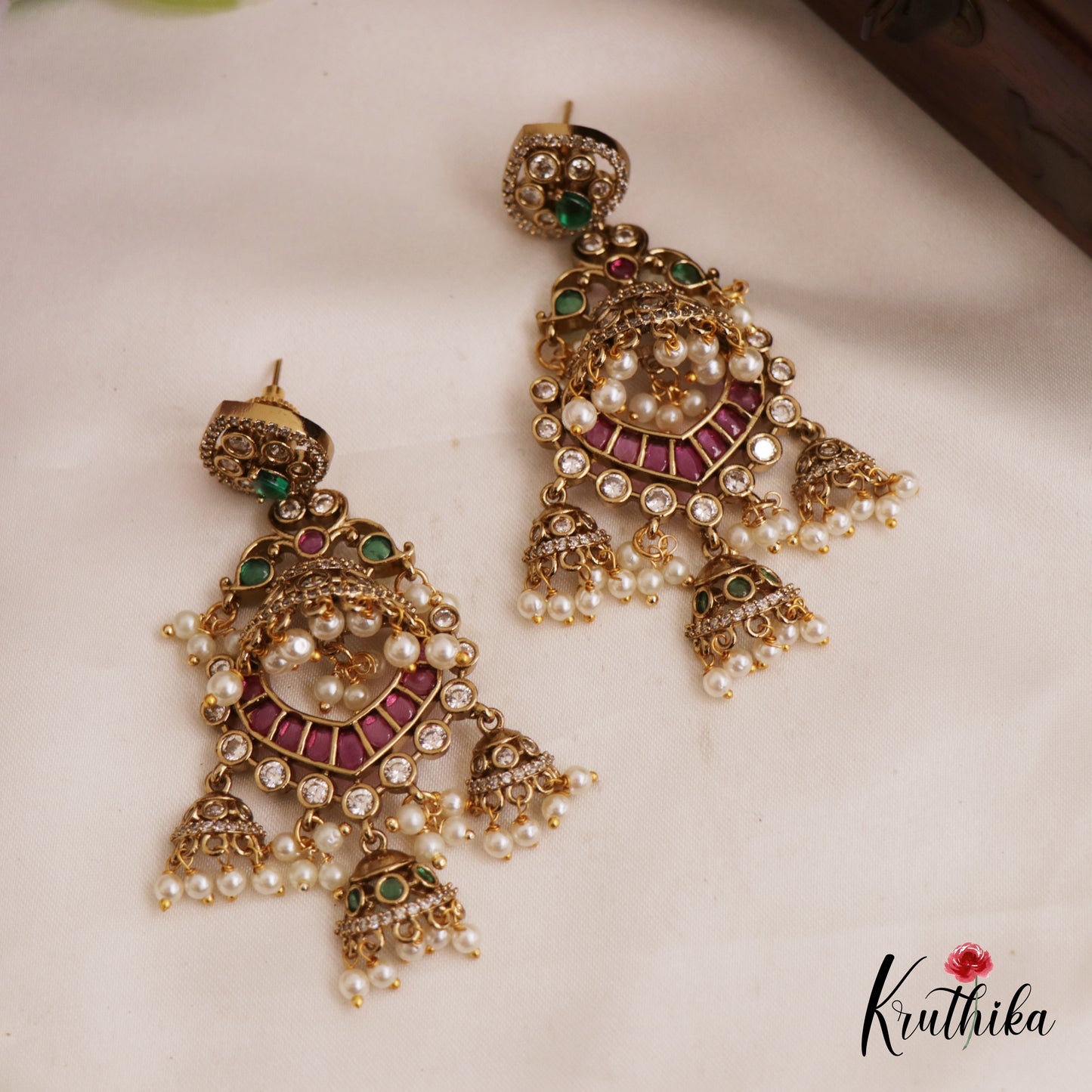 Gorgeous Teardrop Motifs Jhumka With Pearl Drops E987