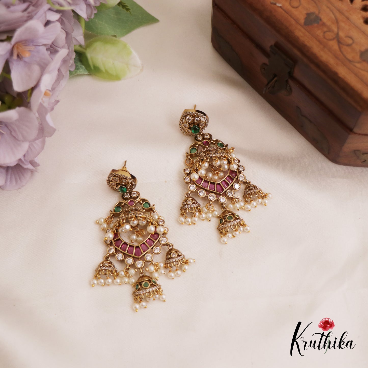 Gorgeous Teardrop Motifs Jhumka With Pearl Drops E987