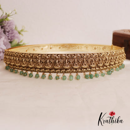 Traditional Antique Lakshmi Peacock Hip Belt With Bead And Pearl Drops V321 (Available In 2 Colors)