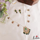 Trendy Floral Peacock Motifs CZ Invisible Chain With Green Bead Drops NC3249 (Available In 3 Colors)