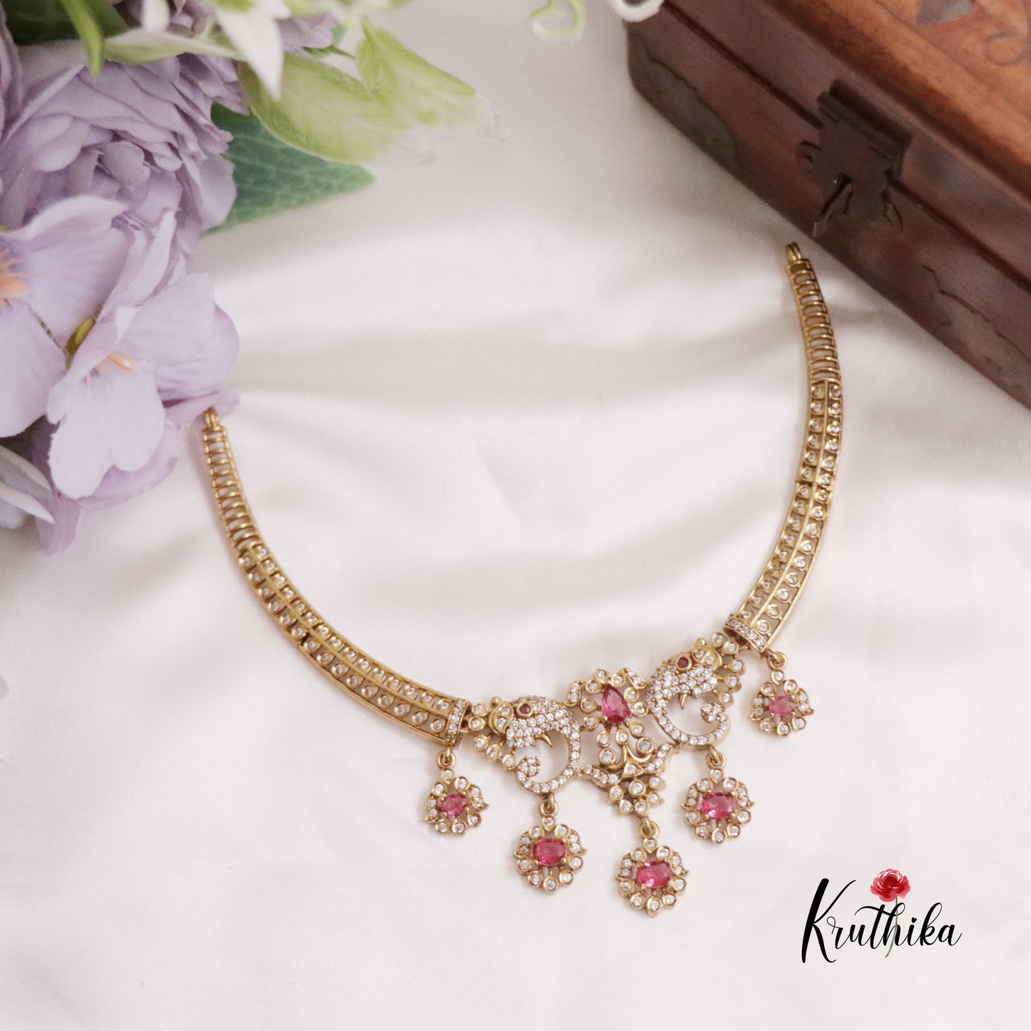 Trendy AD Elephant Floral Necklace Set NC2233 (Available in 2 Colours)