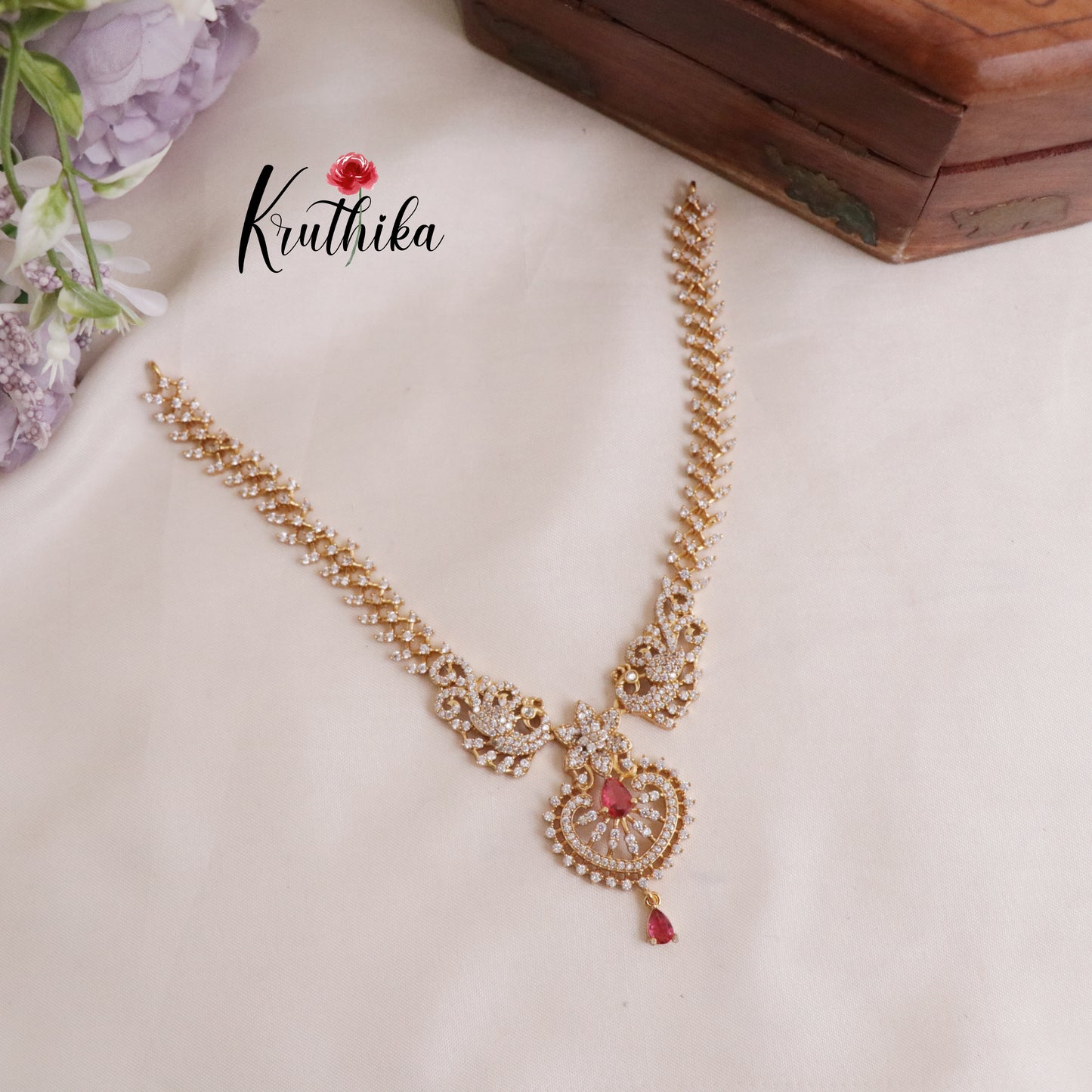 Trendy Sparkling American Diamonds Gold Finish Necklace Set NC2063
