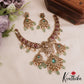 Stunning Peacock Teardrop Motifs AD Victorian Choker With Green Bead Drops NC2822