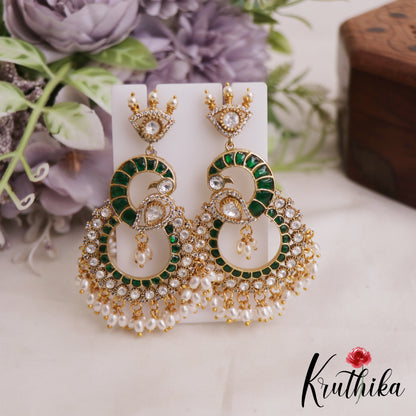 Stunning Peacock Motifs Jadau Earrings With Pearl Drops E1062 (Available In 2 Colors)
