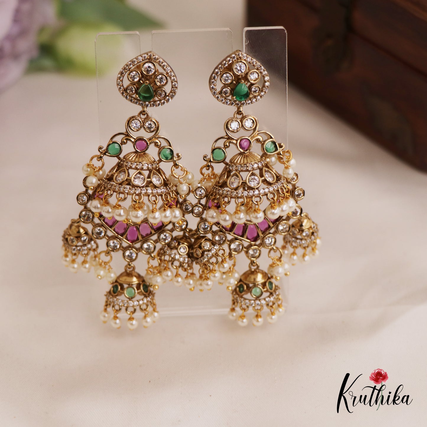 Gorgeous Teardrop Motifs Jhumka With Pearl Drops E987