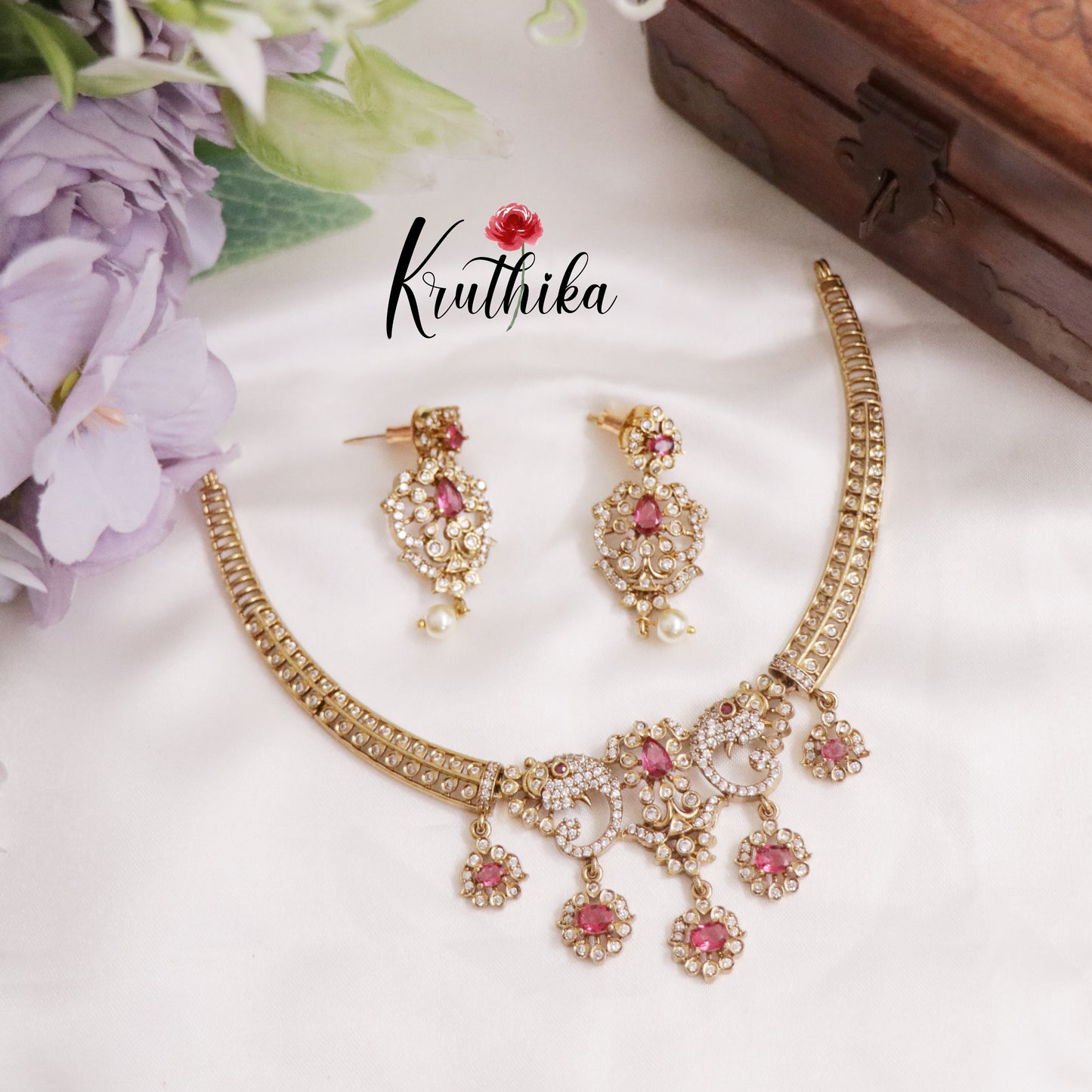 Trendy AD Elephant Floral Necklace Set NC2233 (Available in 2 Colours)