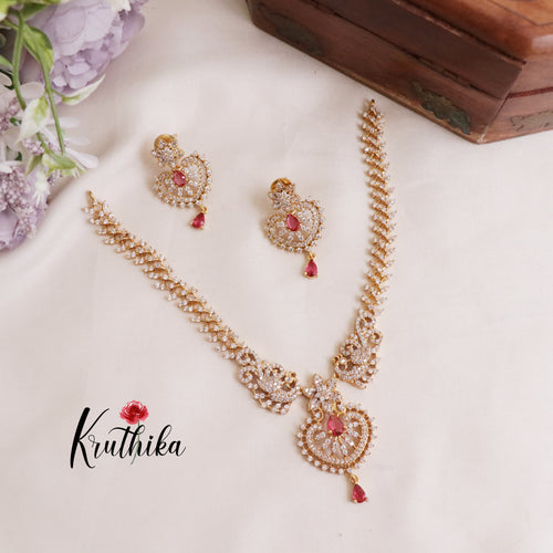 Trendy Sparkling American Diamonds Gold Finish Necklace Set NC2063