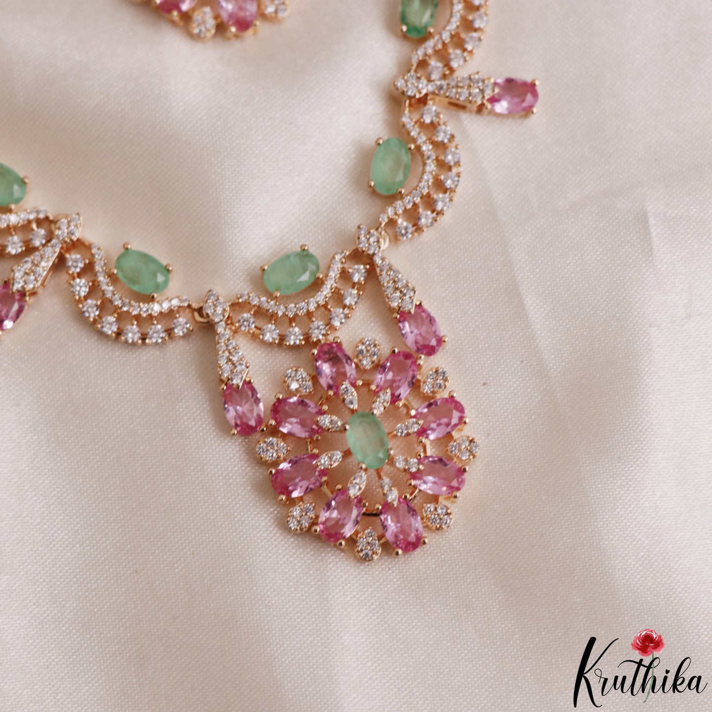 Pretty Floral Motifs CZ Victorian Necklace NC3129