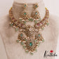 Stunning Peacock Teardrop Motifs AD Victorian Choker With Green Bead Drops NC2822