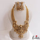Grand Antique Nagas Radha Krishna Motifs Temple Haaram With Golden Bead Drops LH2178