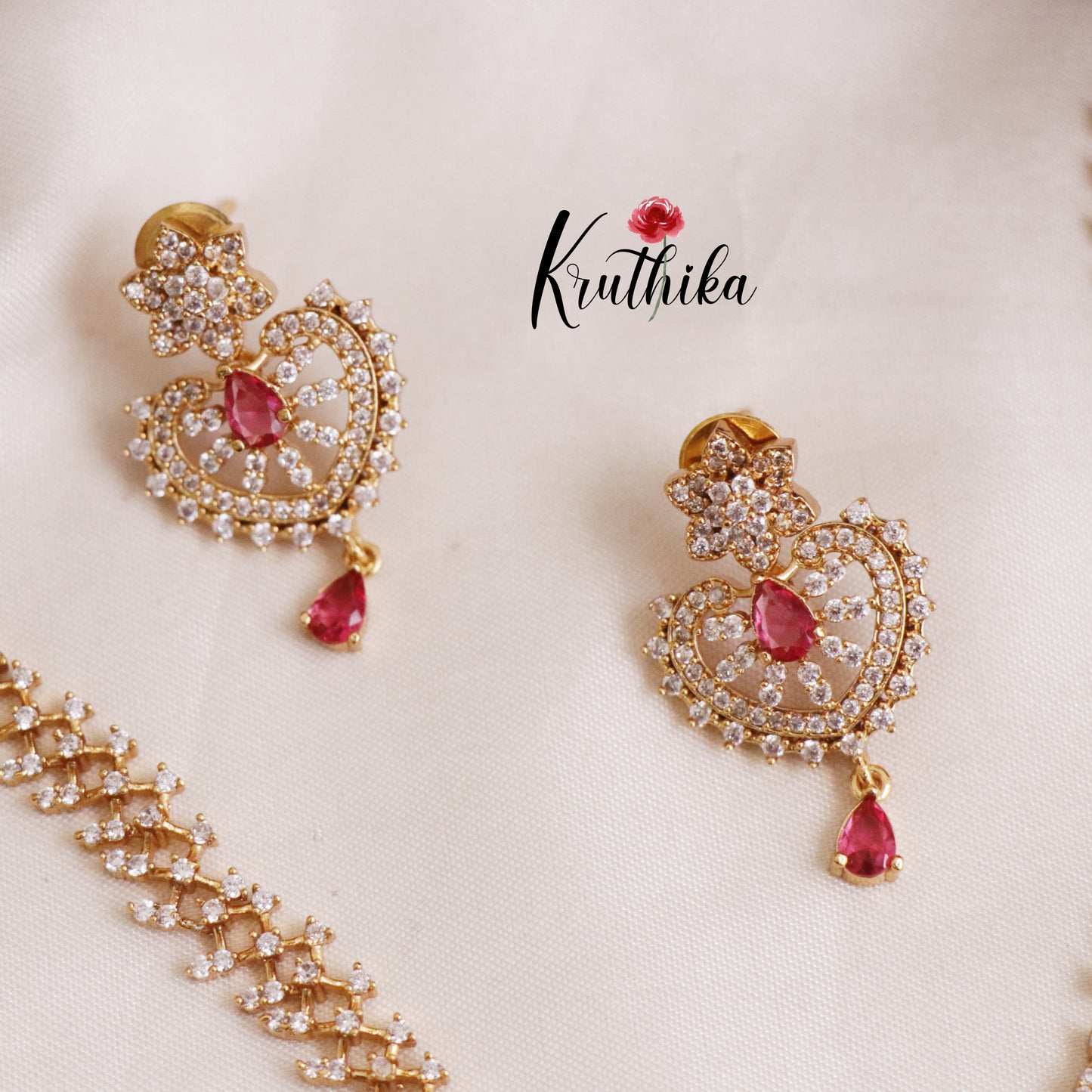 Trendy Sparkling American Diamonds Gold Finish Necklace Set NC2063