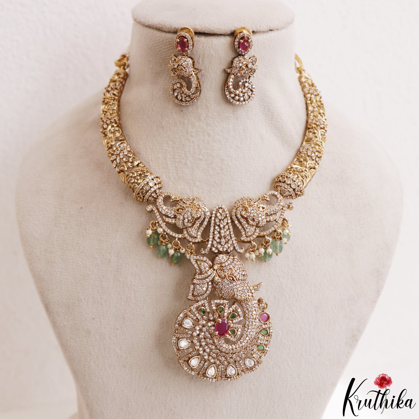 Sparkling Elephant Motifs CZ Victorian Necklace NC3234