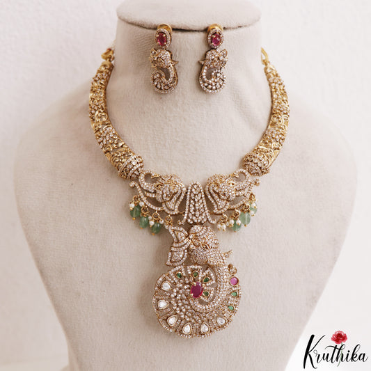 Sparkling Elephant Motifs CZ Victorian Necklace NC3234