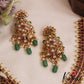 Stunning Floral Motifs Kemp Guttapoosalu Necklace With Green Bead Drops NC2826