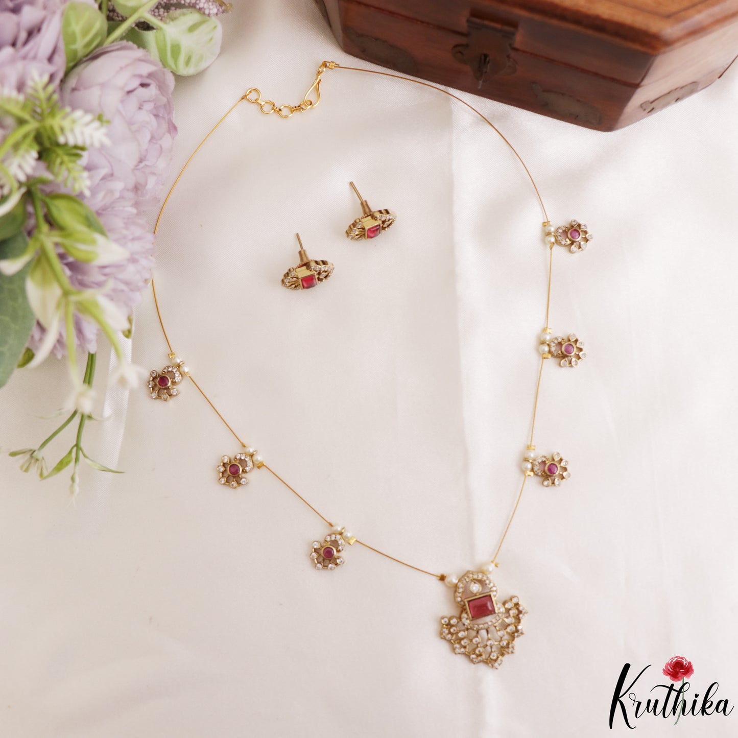 Pretty Floral Motifs CZ Invisible Chain NC3250 (Available In 6 Colors)