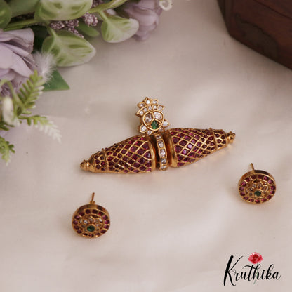 Stunning Leaf Motifs Jadau Pendant Set PS275 (Available In 2 Colors)