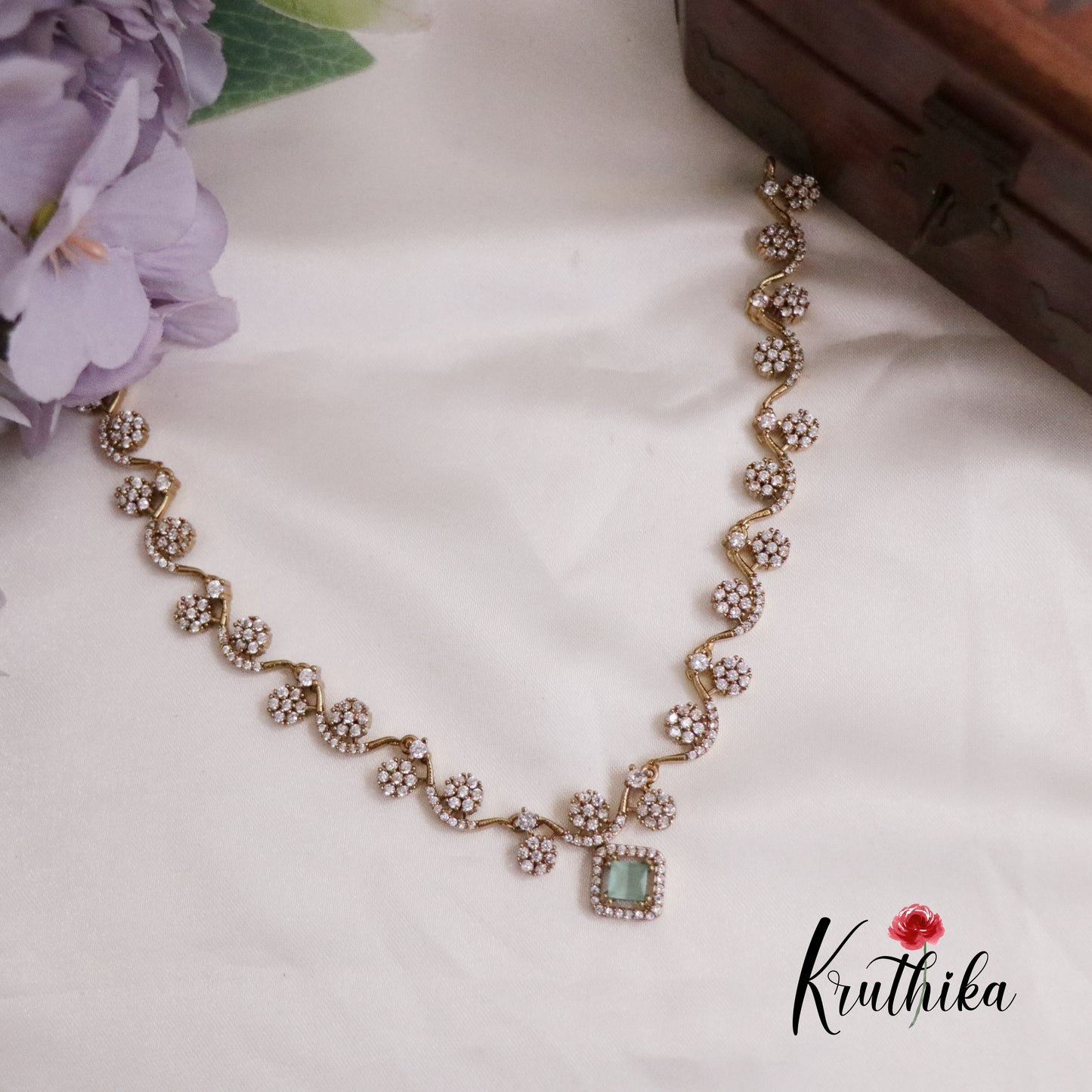 Trendy AD Floral Necklace Set NC2230  (Available in 4 Colours)