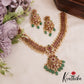 Stunning Floral Motifs Kemp Guttapoosalu Necklace With Green Bead Drops NC2826