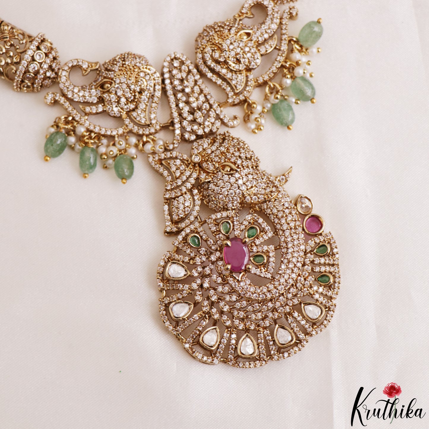 Sparkling Elephant Motifs CZ Victorian Necklace NC3234