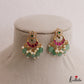 Elegant Floral Motifs Chandbali Jadau Earrings With Green Bead Drops E1151