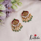 Classic Lakshmi Motifs Stud Earrings With Green Bead Drops E1056