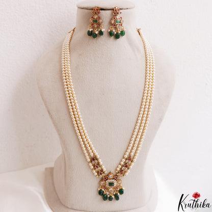 Elegant Multi Strand Pearl Chain With Kemp Square Teardrop Motifs Pendant LH2195 (Available In 3 Colors)