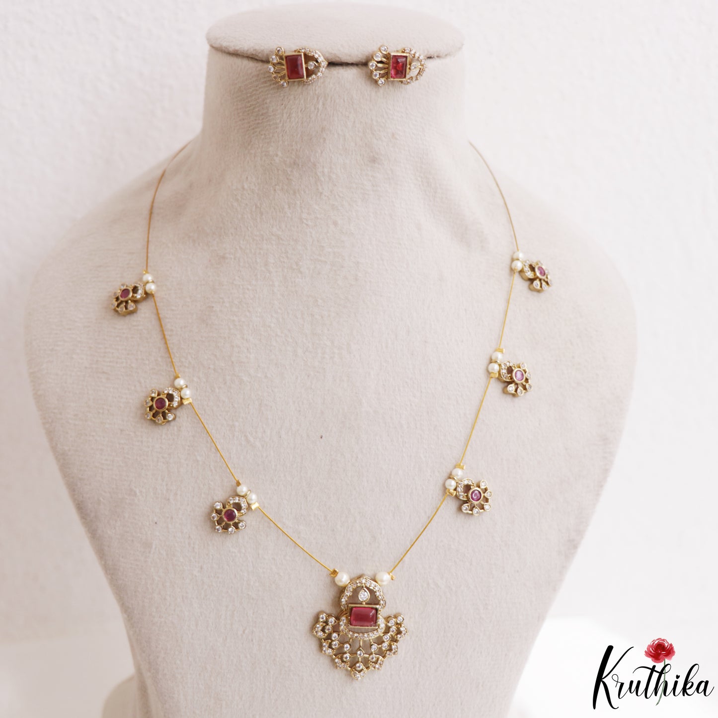 Pretty Floral Motifs CZ Invisible Chain NC3250 (Available In 6 Colors)