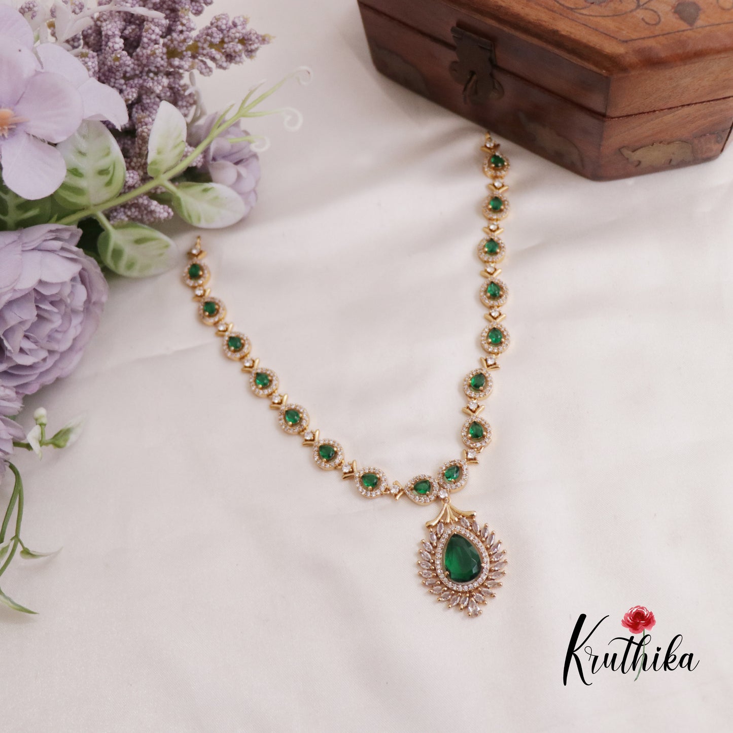 Sparkling CZ Teardrop Necklace NC2545 (Available In 3 Colors)