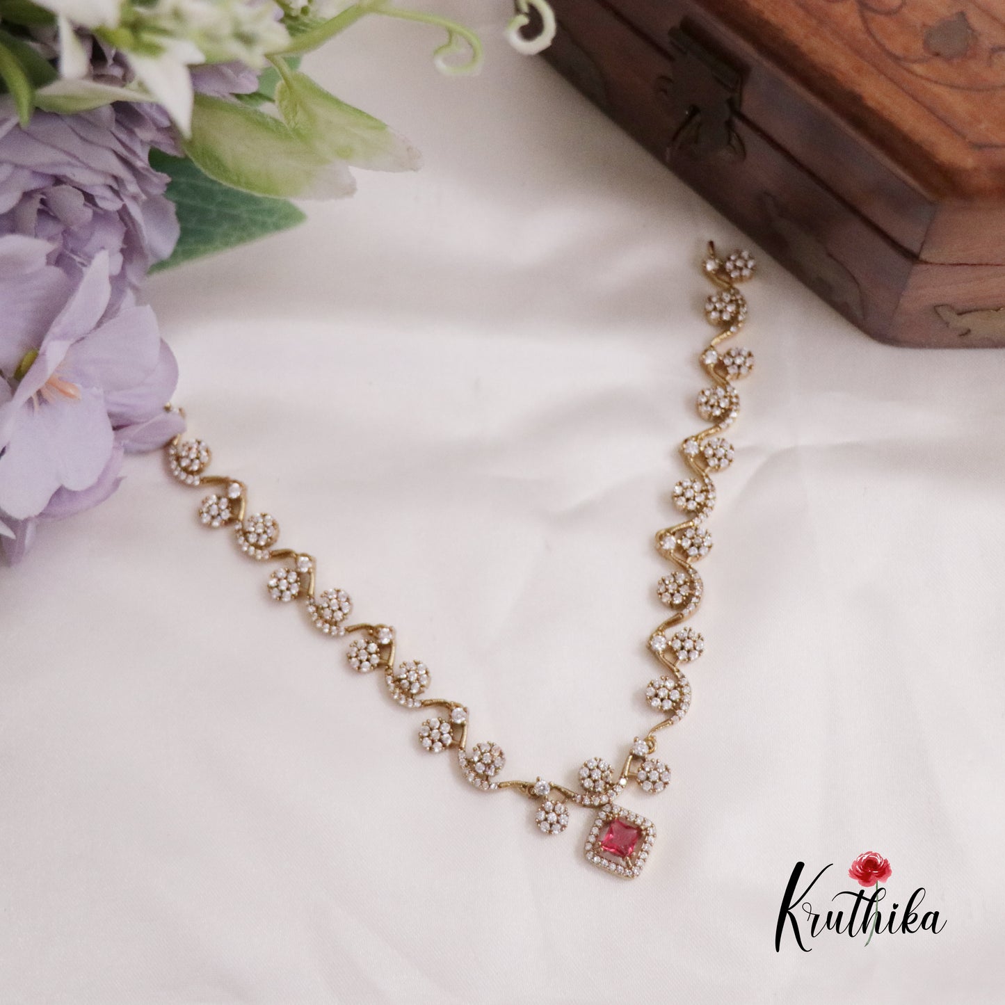 Trendy AD Floral Necklace Set NC2230  (Available in 4 Colours)