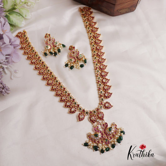 Stunning Traditional Kemp Mango Peacock Haaram With Beads LH2005