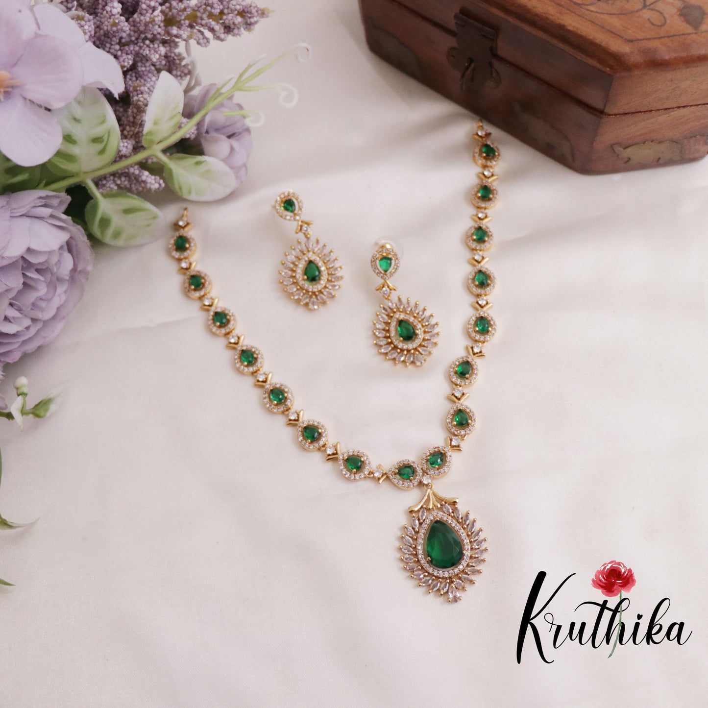 Sparkling CZ Teardrop Necklace NC2545 (Available In 3 Colors)