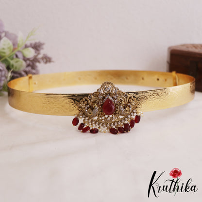 Beautiful Peacock Motifs AD Stones Hip Belt V373 (Available In 4 Colors)