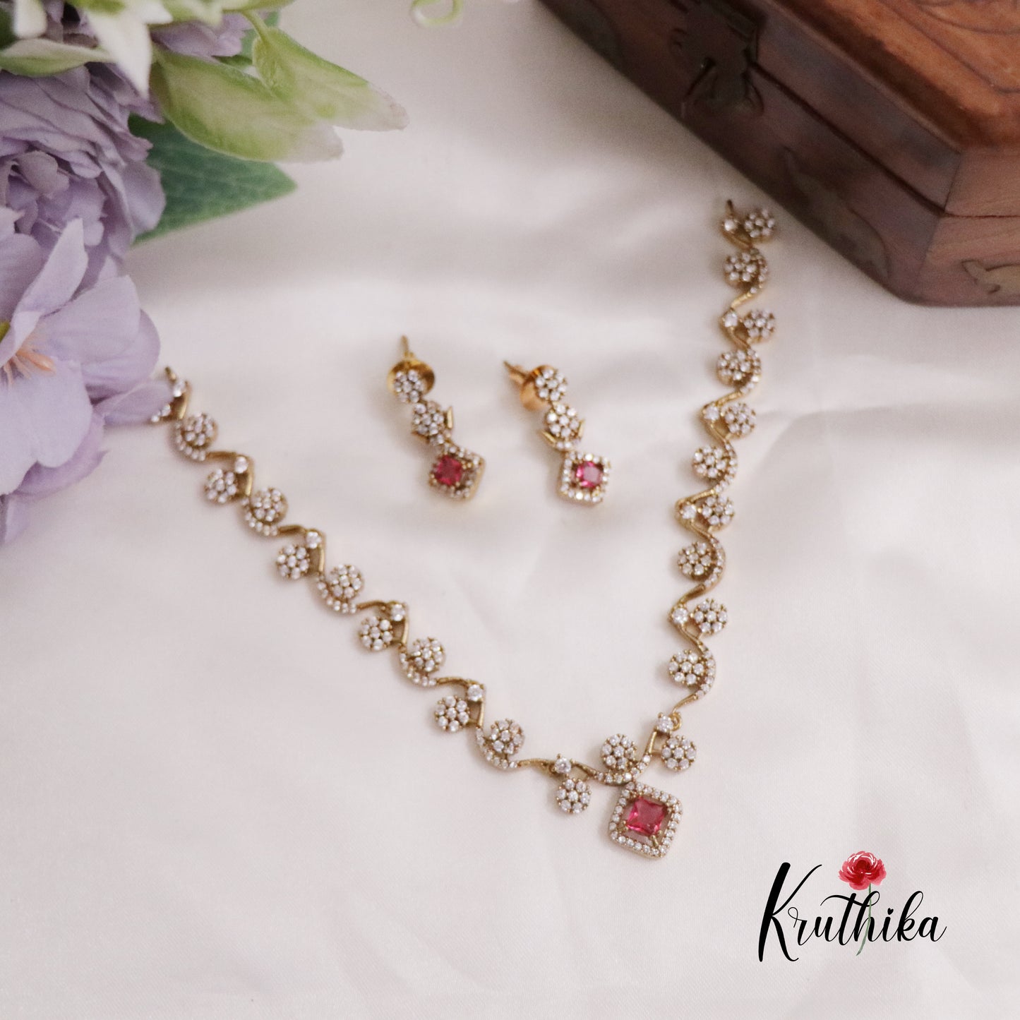 Trendy AD Floral Necklace Set NC2230  (Available in 4 Colours)