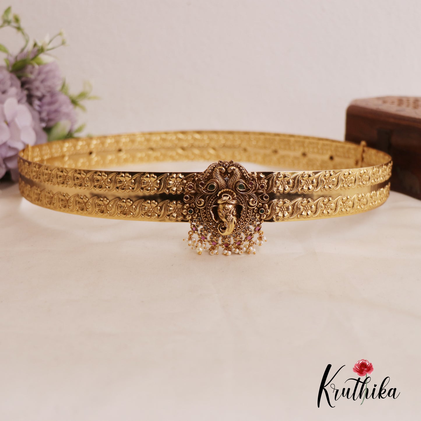 Beautiful Ganesha Peacock Hip Belt With Pearl Drops V320