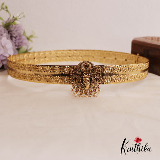Beautiful Ganesha Peacock Hip Belt With Pearl Drops V320