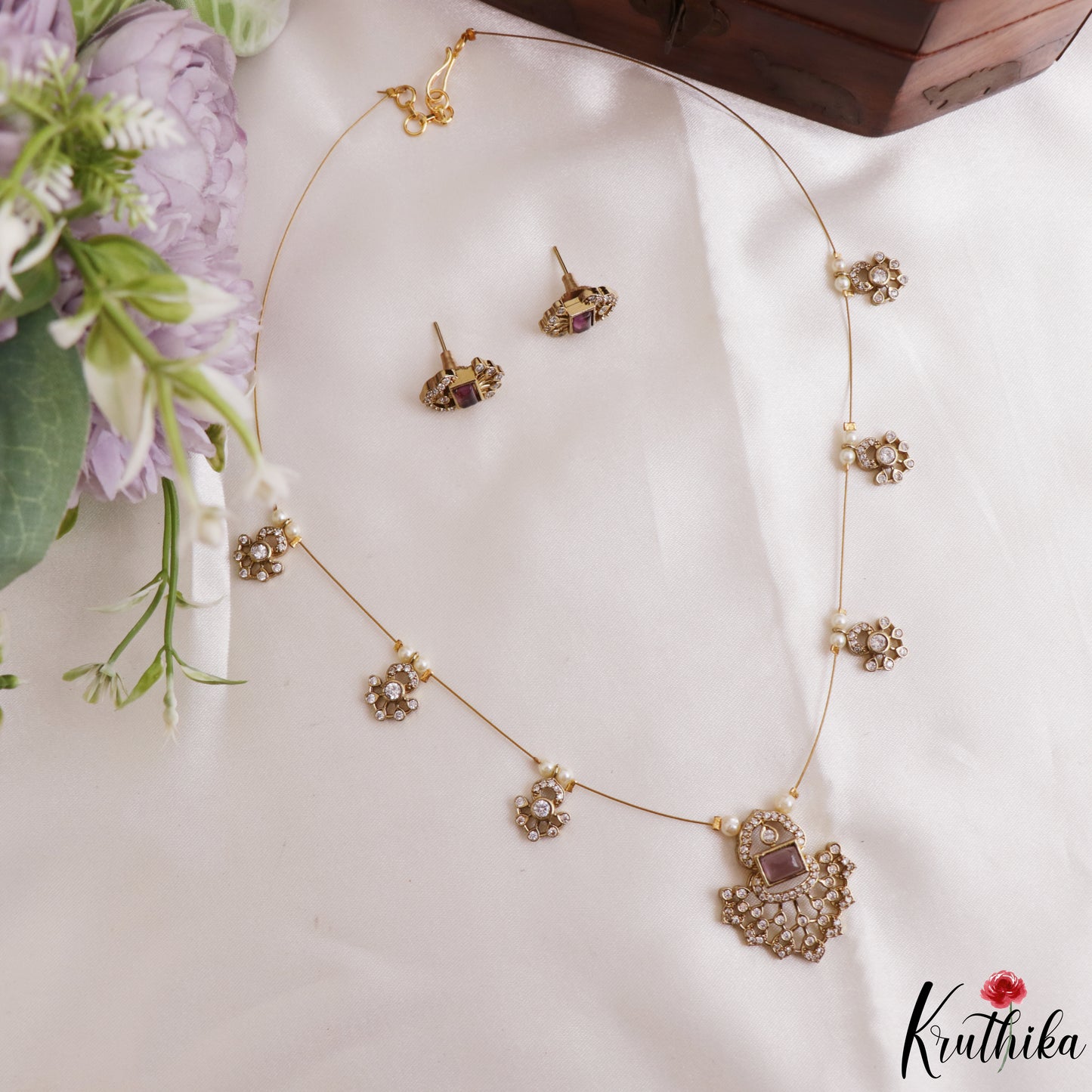 Pretty Floral Motifs CZ Invisible Chain NC3250 (Available In 6 Colors)