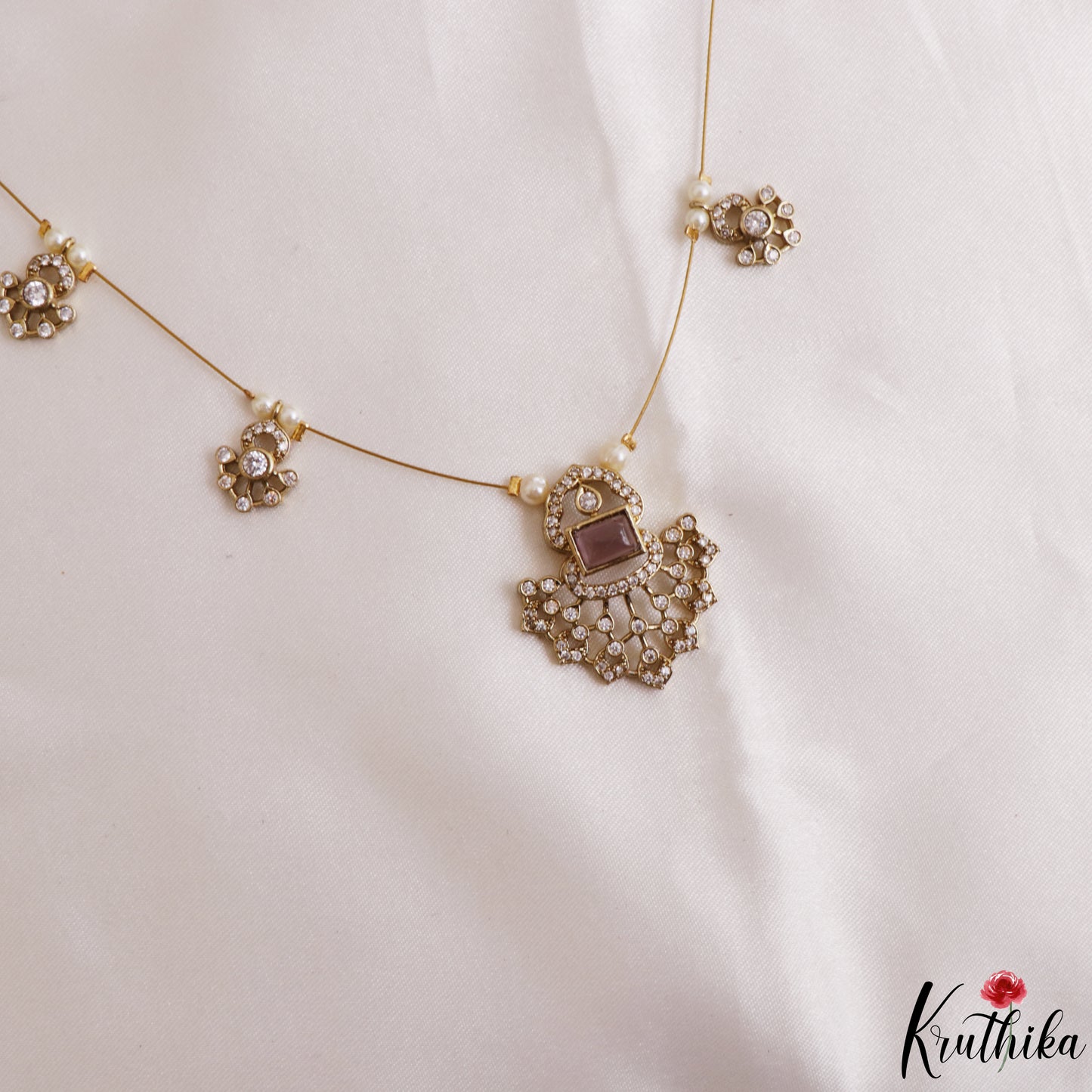 Pretty Floral Motifs CZ Invisible Chain NC3250 (Available In 6 Colors)