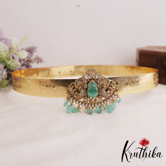 Beautiful Peacock Motifs AD Stones Hip Belt V373 (Available In 4 Colors)