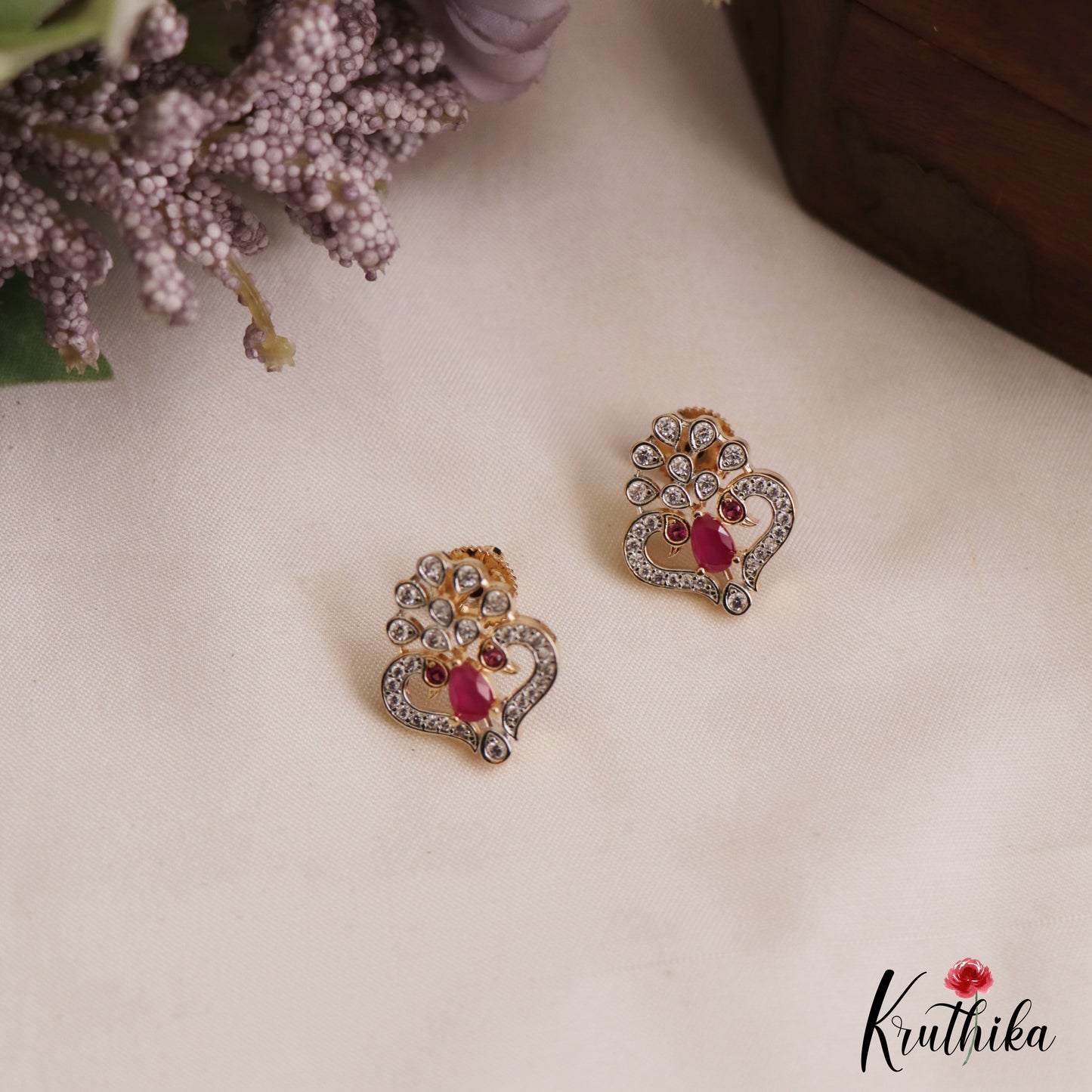 Elegant Peacock Motifs AD Stud Earrings E1123 (Available In 2 Colors)