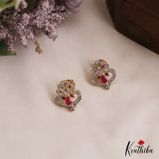 Elegant Peacock Motifs AD Stud Earrings E1123 (Available In 2 Colors)