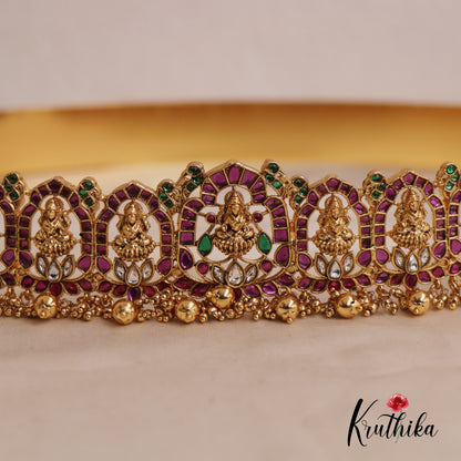 Gorgeous Kemp Lakshmi Lotus Motifs Hip Belt with Bead Drops V315 (Available in 2 Colors)