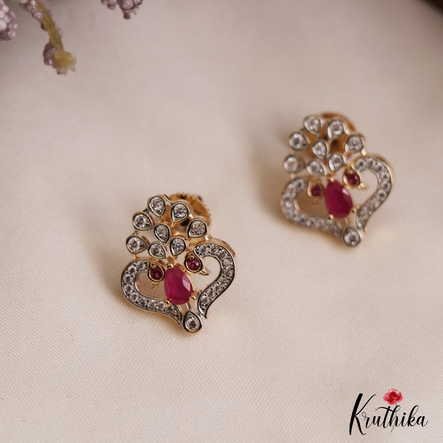 Elegant Peacock Motifs AD Stud Earrings E1123 (Available In 2 Colors)