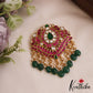 Gorgeous Teardrop Motifs Jadau Pendant With Green Bead Drops PS285