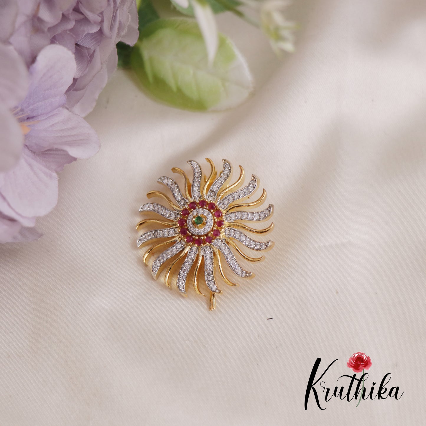 Trendy Floral CZ Sparkling Chandra Surya Hair Ornaments J304