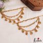 Beautiful Triple Strand Gold Bead Earchains With Jhumka EC220