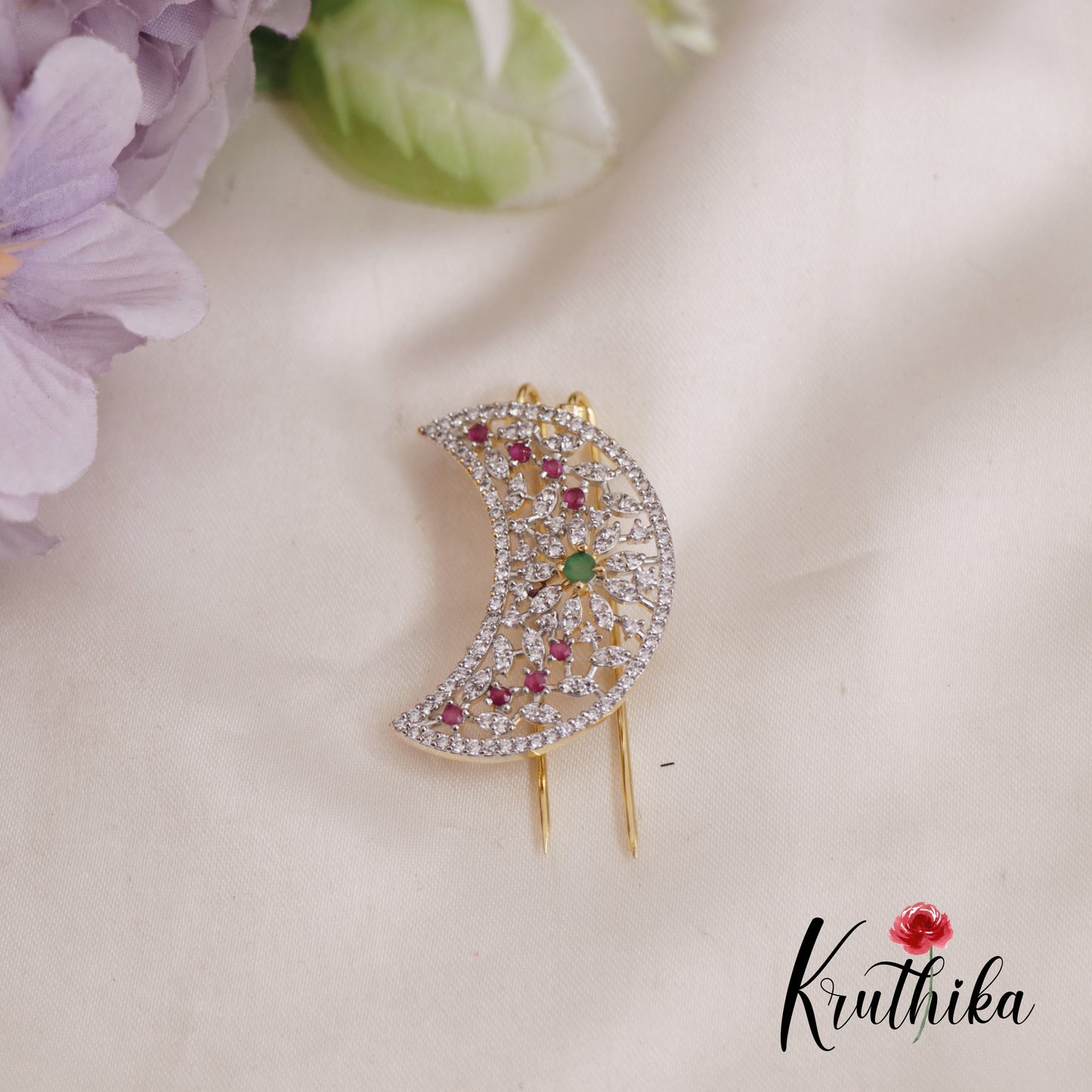 Trendy Floral CZ Sparkling Chandra Surya Hair Ornaments J304