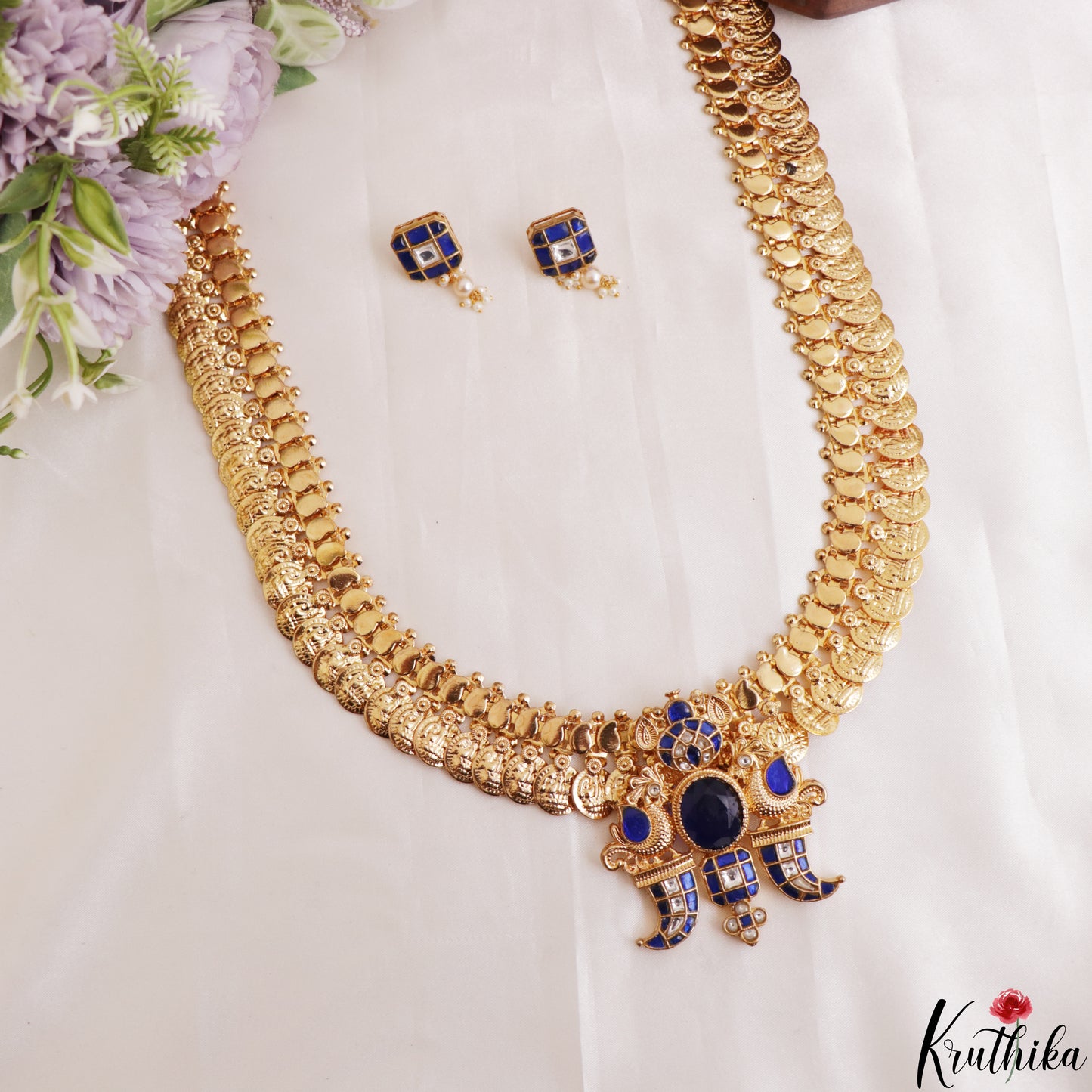 Premium Antique Lakshmi Kasu Jadau Haaram With Peacock Puligoru Pendant LH2188 (Available In 3 Colors)